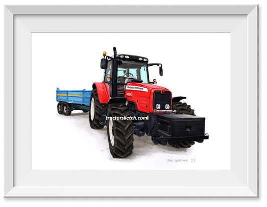 Massey Ferguson 6480 Tractor & Fleming Trailer - Art Print