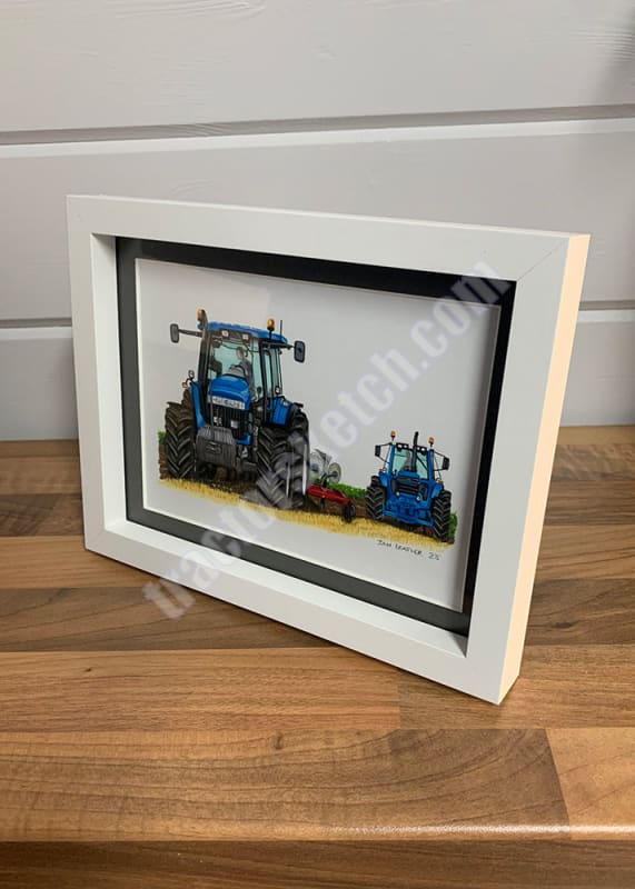 New Holland 70 Series & Ford TW Tractors Ploughing artwork - 8"x6" - Ian Leather Original Sketch