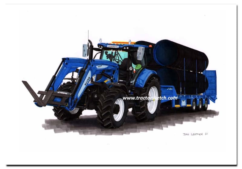 New Holland T7 Tractor with Loader & Low Loader Art Print