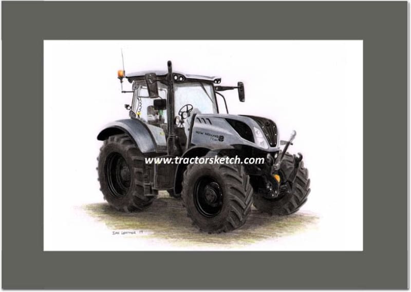 New Holland, T7.210 Grey, Tractor,  Ian Leather, Tractor Art, Drawing, Illustration, Pencil, sketch, A3,A4