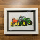 John Deere 6830 Tractor, Low Loader & Excavator artwork - 8"x6" - Ian Leather Original Sketch