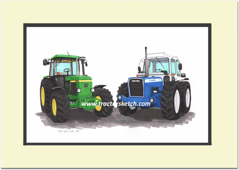 John Deere 3650 & County 1184 Tractors Art Print