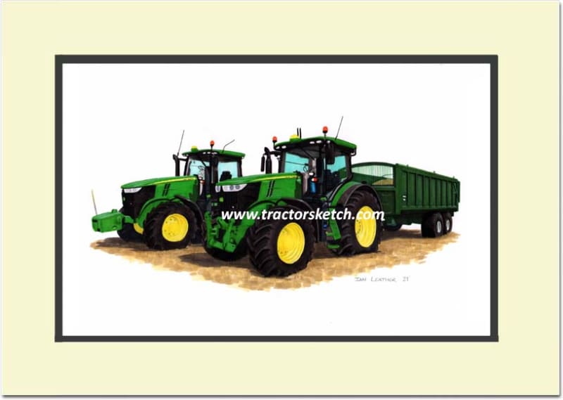 John Deere 7R Tractors and Bailey Grain Trailer Art Print