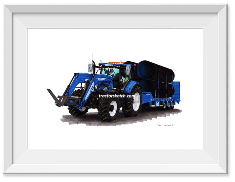 New Holland T7 Tractor with Loader & Low Loader Art Print