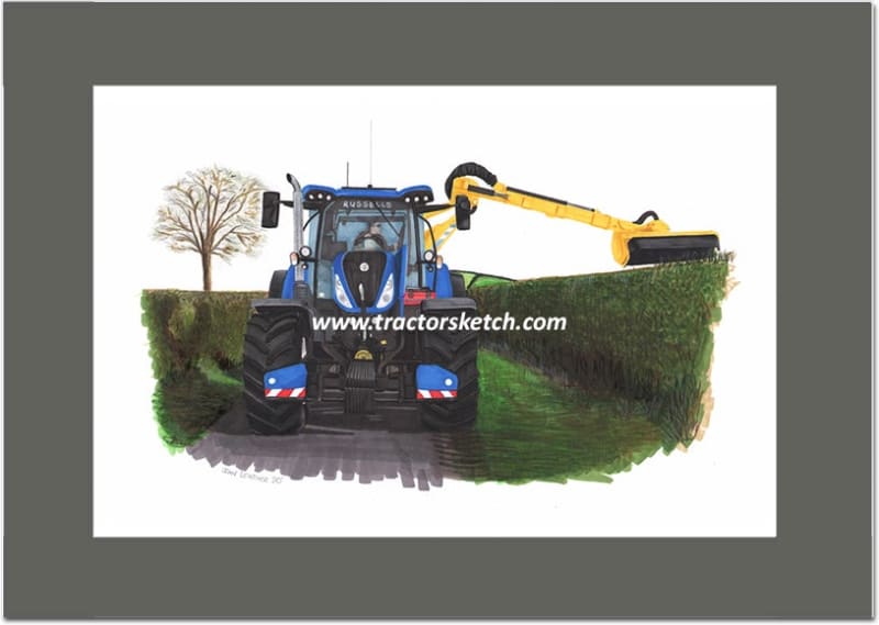 New Holland, T7, T7.210, T7.260, Tractor, Hedgecutter,Ian Leather, Tractor Art, Drawing, Illustration, Pencil, sketch, A3,A4