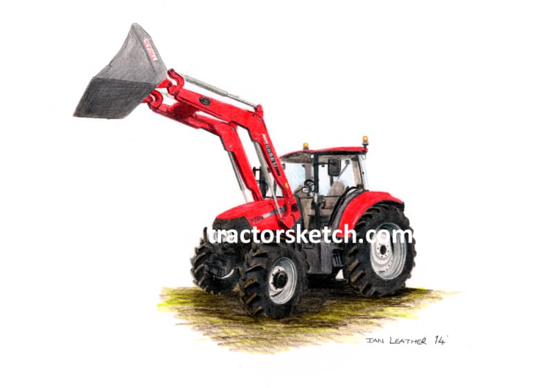 Case IH,Farmall 105u , Tractor,  Ian Leather, Tractor Art, Drawing, Illustration, Pencil, sketch, A3,A4