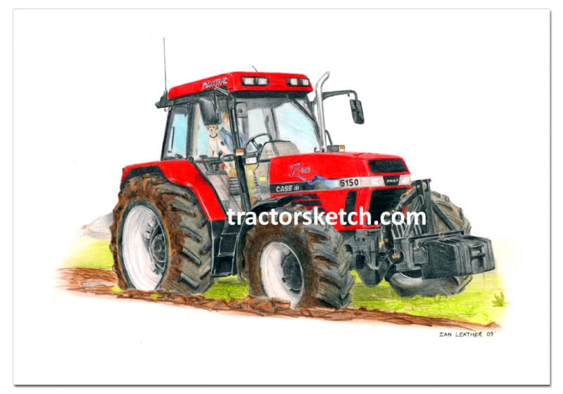 Case IH,Maxxum 5150 , Tractor,  Ian Leather, Tractor Art, Drawing, Illustration, Pencil, sketch, A3,A4