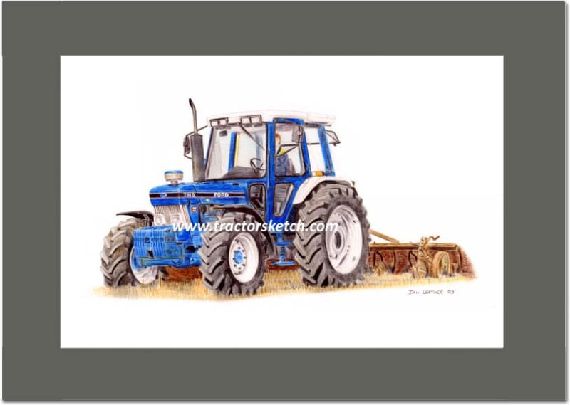 Ford,7810 Tractor & Plough, Tractor,  Ian Leather, Tractor Art, Drawing, Illustration, Pencil, sketch, A3,A4