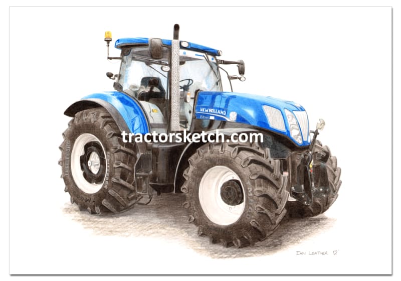 New Holland,T7.260 'Blue Power'  Tractor,  Ian Leather, Tractor Art, Drawing, Illustration, Pencil, sketch, A3,A4