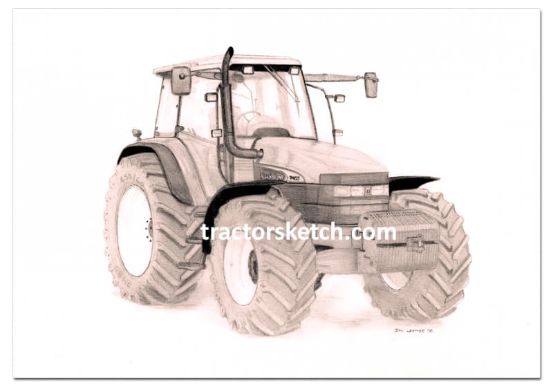 New Holland, TM155, Tractor, Hedgecutter,Ian Leather, Tractor Art, Drawing, Illustration, Pencil, sketch, A3,A4