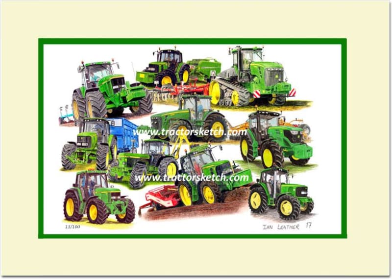 John Deere,10 Year Special Montage,Tractor, Ian Leather, Tractor Art, Drawing, Illustration, Pencil, sketch, A3,A4
