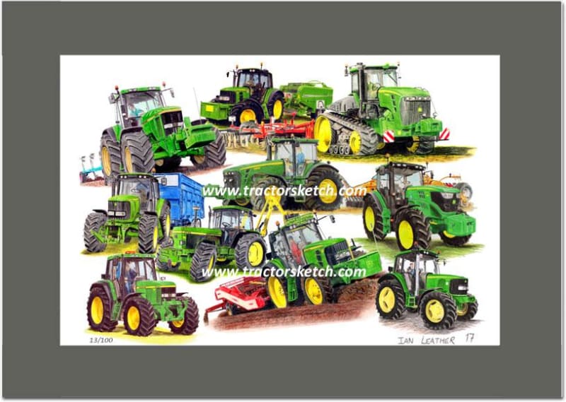 John Deere,10 Year Special Montage, Tractor, Ian Leather, Tractor Art, Drawing, Illustration, Pencil, sketch, A3,A4