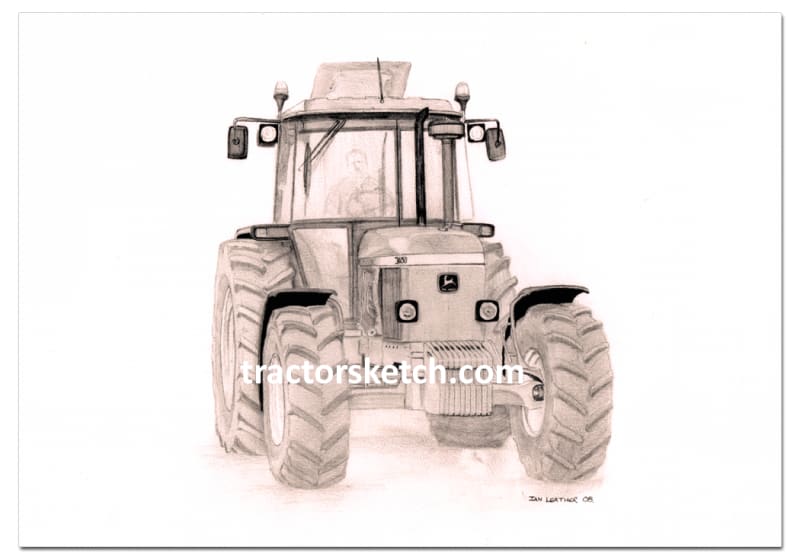 John Deere,3650 , Tractor,  Ian Leather, Tractor Art, Drawing, Illustration, Pencil, sketch, A3,A4