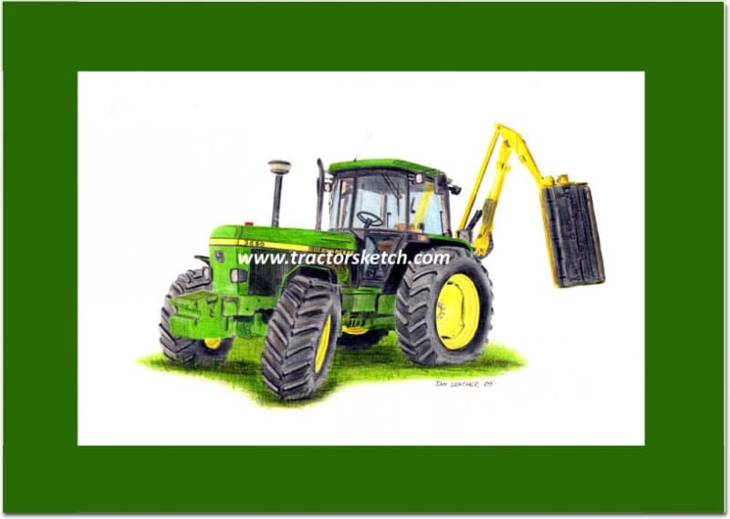 John Deere,3650 , Hedgecutter,Tractor,  Ian Leather, Tractor Art, Drawing, Illustration, Pencil, sketch, A3,A4