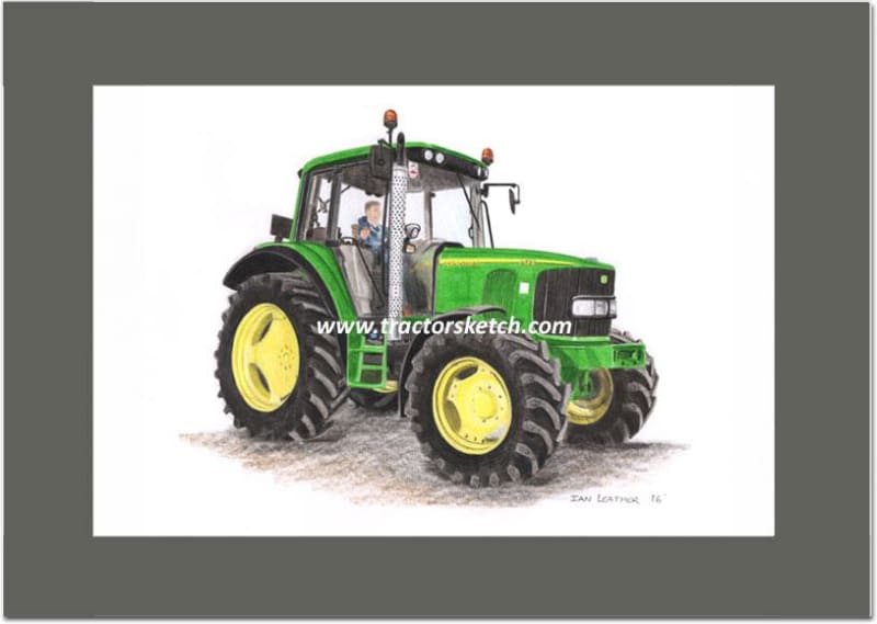 John Deere,6320, Tractor,  Ian Leather, Tractor Art, Drawing, Illustration, Pencil, sketch, A3,A4