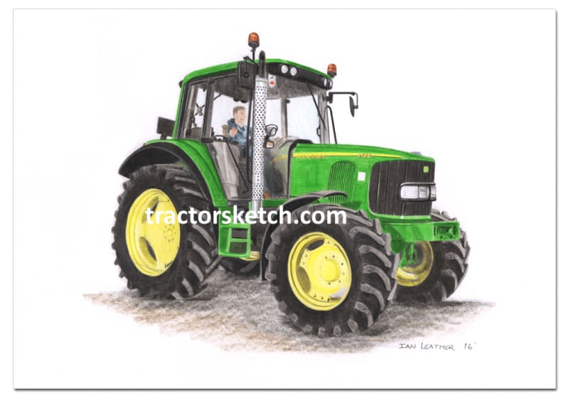 John Deere,6320, Tractor,  Ian Leather, Tractor Art, Drawing, Illustration, Pencil, sketch, A3,A4
