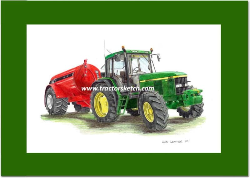 John Deere,6610 & Hi-Spec Slurry Tanker,Tractor,  Ian Leather, Tractor Art, Drawing, Illustration, Pencil, sketch, A3,A4
