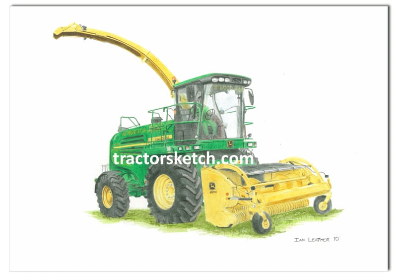 John Deere,7530 Forage Harvester, Tractor,  Ian Leather, Tractor Art, Drawing, Illustration, Pencil, sketch, A3,A4