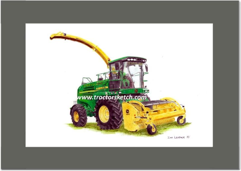 John Deere,7530 Forage Harvester, Tractor,  Ian Leather, Tractor Art, Drawing, Illustration, Pencil, sketch, A3,A4
