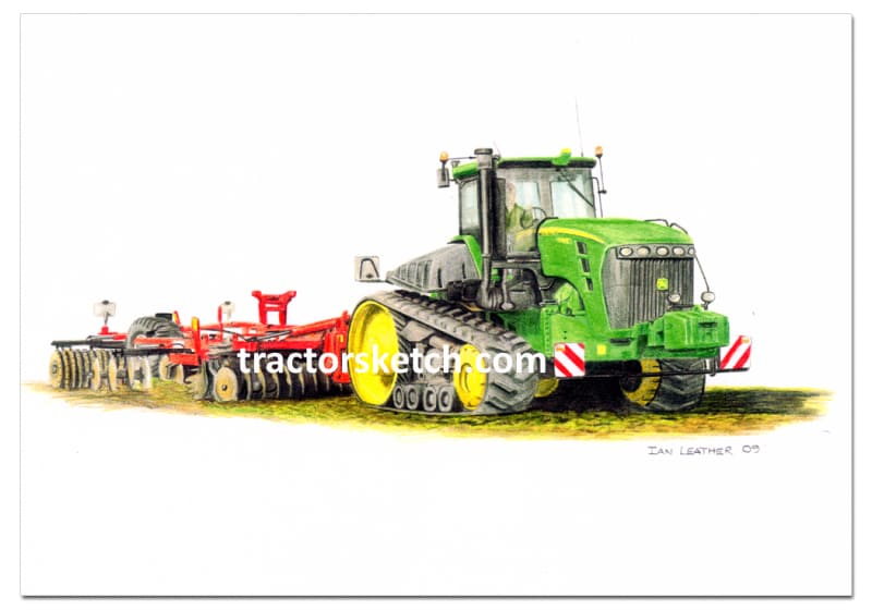 John Deere,9630T & Discs, Tractor,  Ian Leather, Tractor Art, Drawing, Illustration, Pencil, sketch, A3,A4