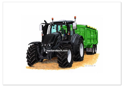 Valtra T Series,  T234 Tractor & Ktwo Trailer , Tractor,  Ian Leather, Tractor Art, Drawing, Illustration, Pencil, sketch, A3,A4